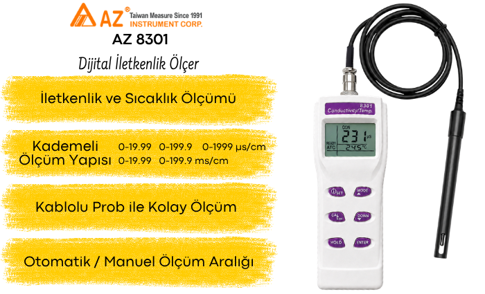 AZ 8301 Kablolu EC İletkenlik Ölçer | Geniş Ölçüm Aralığı Ph, İletkenlik, Tuzluluk Ölçerlerbrand> zoofarm