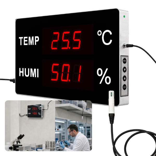 Huato CableNanoSense-18 Kablolu Büyük Ekranlı Sıcaklık Nem Göstergesi | 12,5 cm Rakam | 3 m Sensörlü TERMOMETRE ÇEŞİTLERİ VE EKİPMANLARIhuato zoofarm