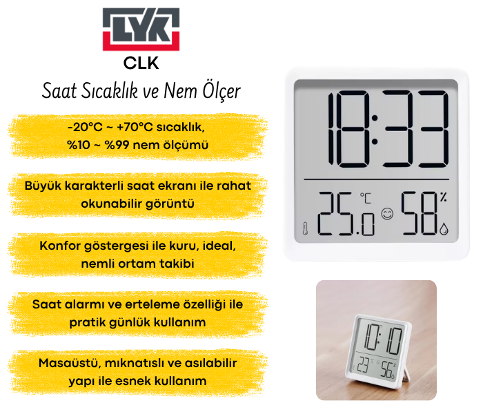 LYK CLK Saat Sıcaklık ve Nem Ölçer Sıcaklık ve Nem Ölçerlerbrand> zoofarm