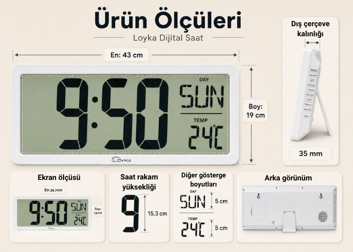 Loyka LCD200JUMBO Büyük Dijital Duvar Saati Işıklı İç Ortam Saat Göstergebrand> zoofarm