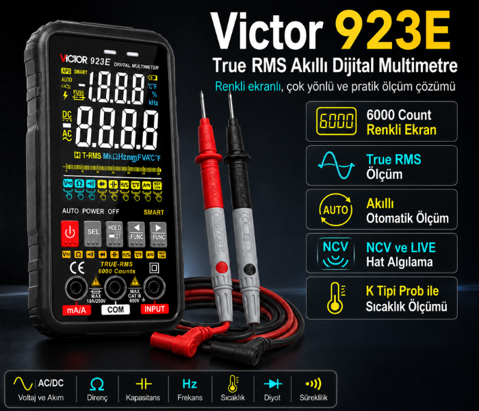 Victor 923E True RMS Akıllı Dijital Multimetre | Renkli Ekran Multimetrebrand> zoofarm
