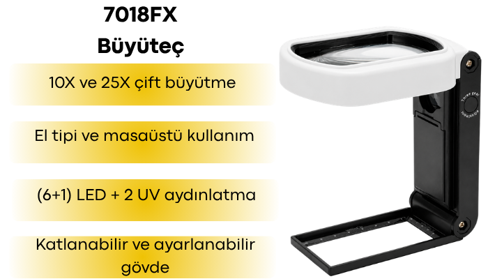 7018FX Işıklı Katlanabilir ve El Tipi Büyüteç | 10X ve 25X Lup Büyüteçbrand> zoofarm
