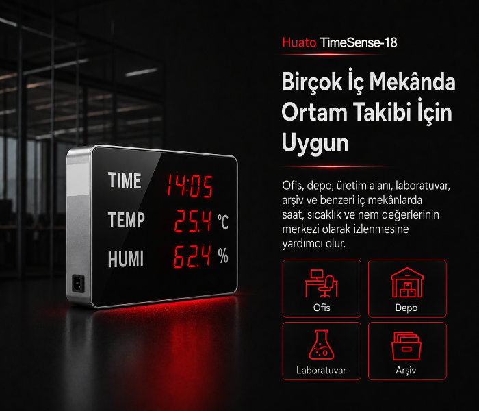 Huato TimeSense-18 Büyük LED Ekranlı Dijital Saat, Sıcaklık ve Nem Göstergesi Işıklı İç Ortam Saat Göstergebrand> zoofarm