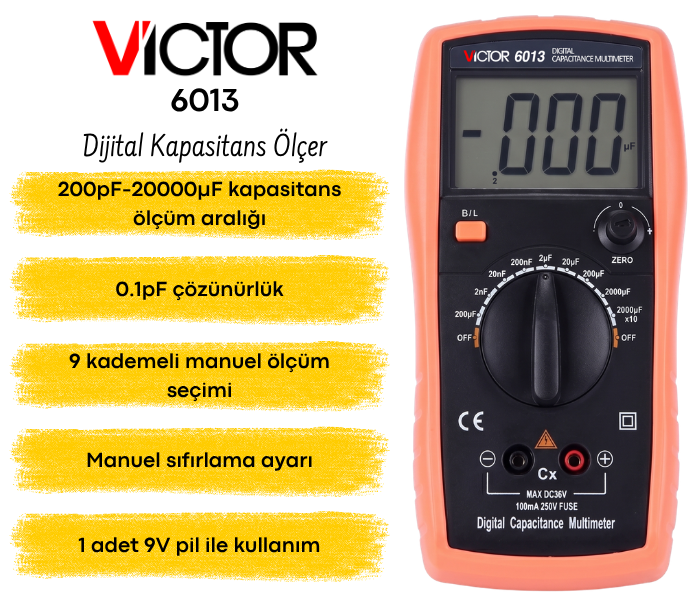 Victor 6013 Dijital Kapasitans Ölçer | 200pF-20000µF Elektrik Ölçüm Cihazlarıbrand> zoofarm