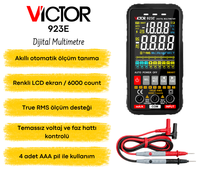 Victor 923E True RMS Akıllı Dijital Multimetre | Renkli Ekran Multimetrebrand> zoofarm
