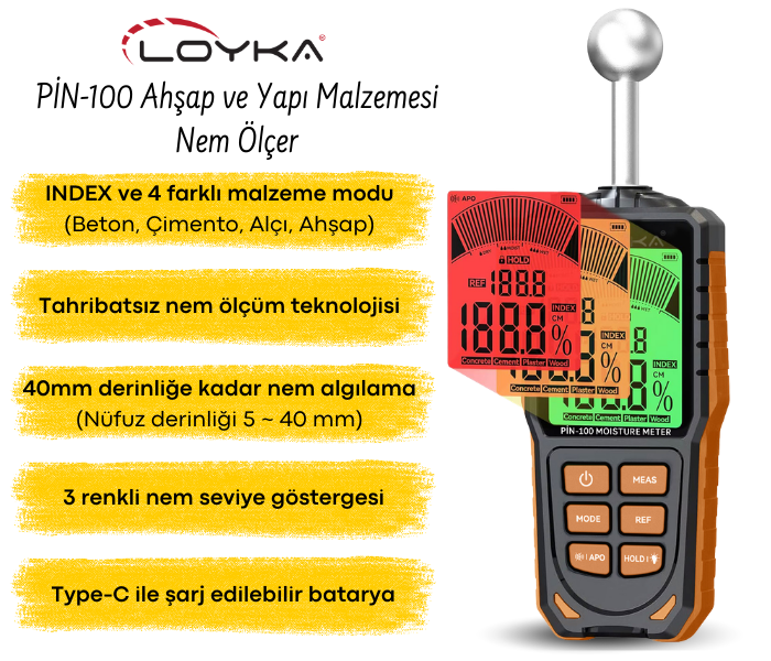 LOYKA PİN-100 Tahribatsız Ahşap ve Yapı Malzemesi Nem Ölçer | Küresel Problu Ahşap ve Beton Nem Ölçerlerbrand> zoofarm