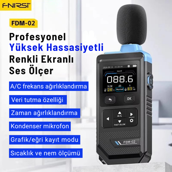 FNIRSI FDM-02 Renkli Göstergeli Desibel Ölçer | Sıcaklık ve Nem Göstergeli Ses Ölçüm Cihazıbrand> zoofarm