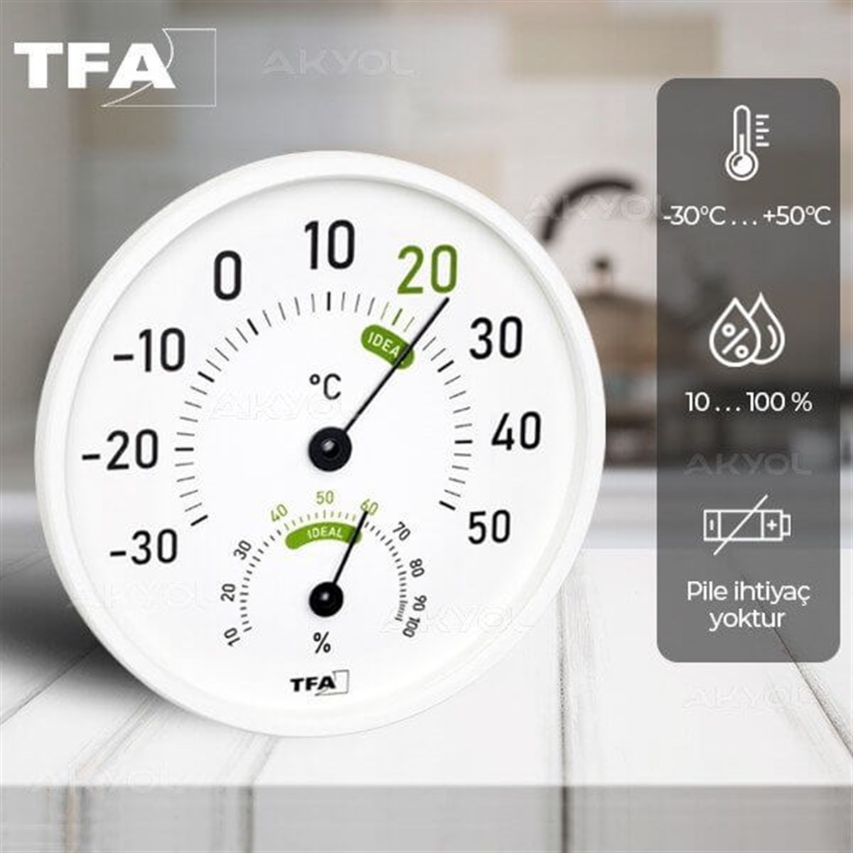 .TFA 45.2045.02 Geniş Göstergeli Analog Sıcaklık Nem Ölçer TÜM ÖLÇÜM CİHAZLARIOLCUMCİHAZFİYAT zoofarm