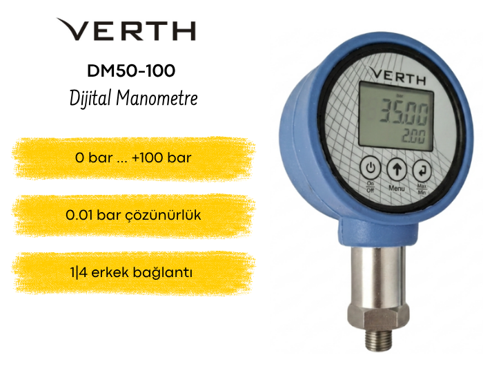 VERTH DM50-100 Dijital Manometre 0...100 Bar Manometrebrand> zoofarm