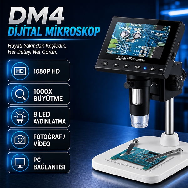 DM4 1000X Dijital Mikroskop | 4.3'' Ekran Mikroskopbrand> zoofarm