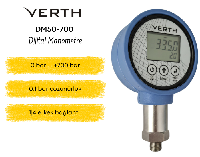 VERTH DM50-700 Dijital Manometre 0...700 Bar Manometrebrand> zoofarm