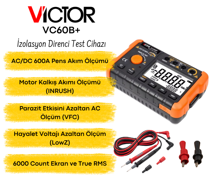 Victor VC60B+ İzolasyon Direnci Test Cihazı 5GΩ | 1000V Megaohmmetre Elektrik Ölçüm Cihazlarıbrand> zoofarm