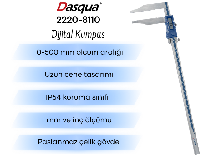 Dasqua 2220-8110 Uzun Tek Çeneli Dijital Kumpas 0-500 mm Kumpasbrand> zoofarm