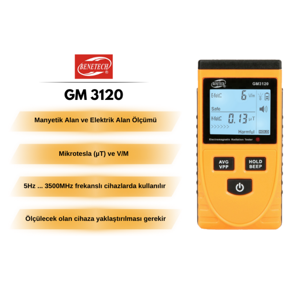 .Benetech GM3120 Elektromanyetik Radyasyon Ölçer ENJEKTÖRbrand> zoofarm