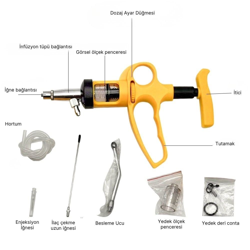 10 ml Hortum Beslemeli Otomatik Veteriner EnjektörüOtomatik Veteriner Enjektörü 10 ml | Hortum Beslemeli Aşı ve İlaç Uygulama Tabancası INJECTORSZOOFARM zoofarm