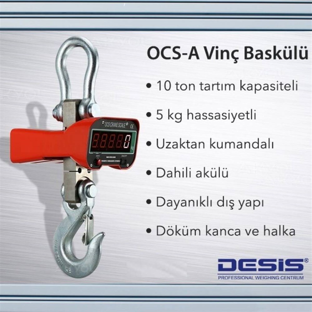 Desis OCS-A Dijital Vinç Baskülü - Hassasiyet:5 kg. Max: 10 ton. | zoofarm.com.trDesis OCS-A Dijital Vinç Baskülü - Hassasiyet:5 kg. Max: 10 ton. TÜM ÖLÇÜM CİHAZLARIDESİS zoofarm