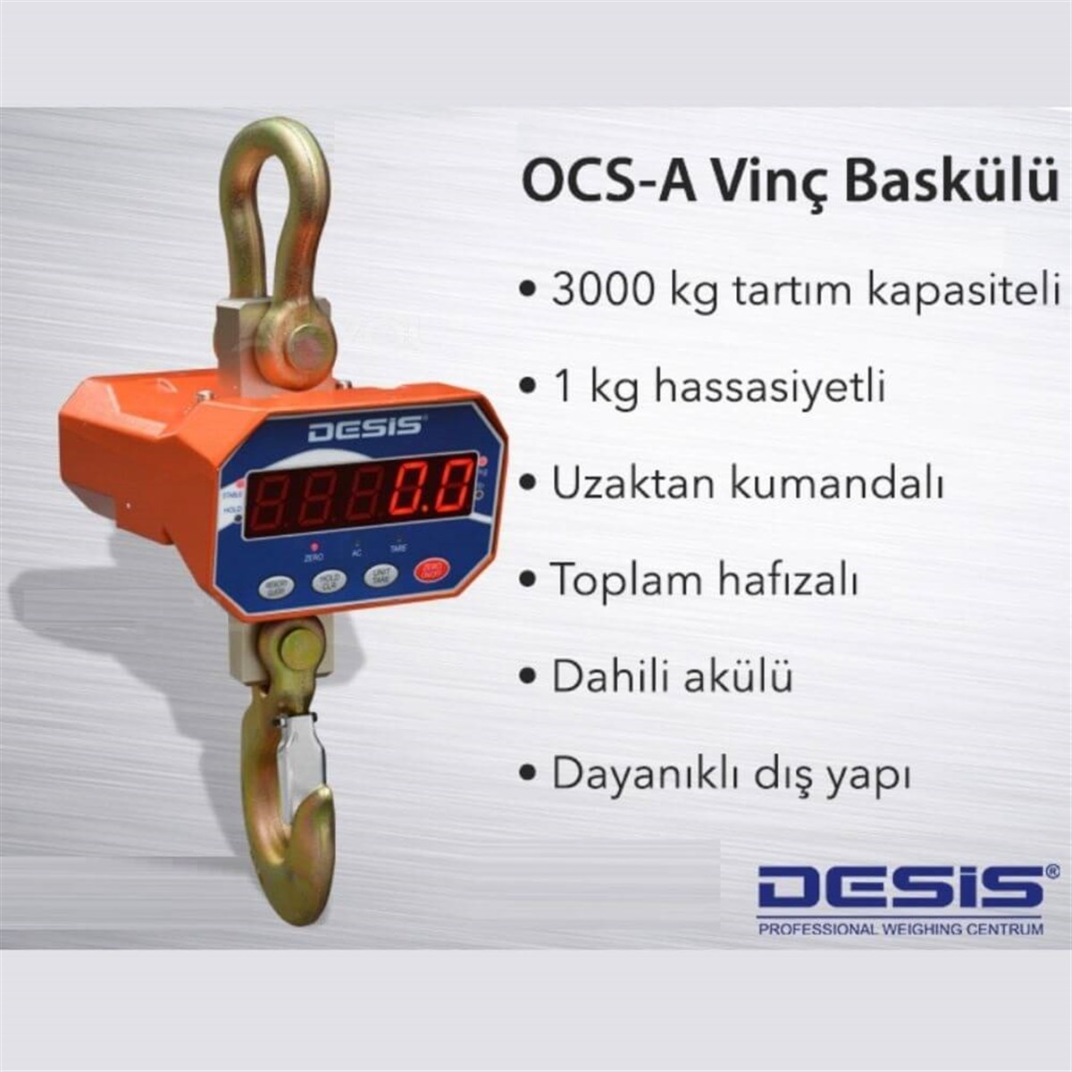 Desis OCS-A Dijital Vinç Baskülü - Hassasiyet:1 kg. Max: 3 ton. | zoofarm.com.trDesis OCS-A Dijital Vinç Baskülü - Hassasiyet:1 kg. Max: 3 ton. TÜM ÖLÇÜM CİHAZLARIDESİS zoofarm
