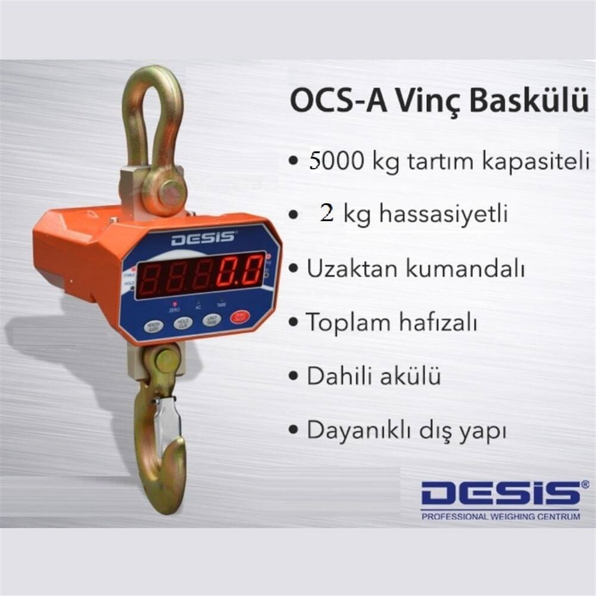 Desis OCS-A Dijital Vinç Baskülü - Hassasiyet:2 kg. Max: 5 ton. | zoofarm.com.trDesis OCS-A Dijital Vinç Baskülü - Hassasiyet:2 kg. Max: 5 ton. TÜM ÖLÇÜM CİHAZLARIDESİS zoofarm