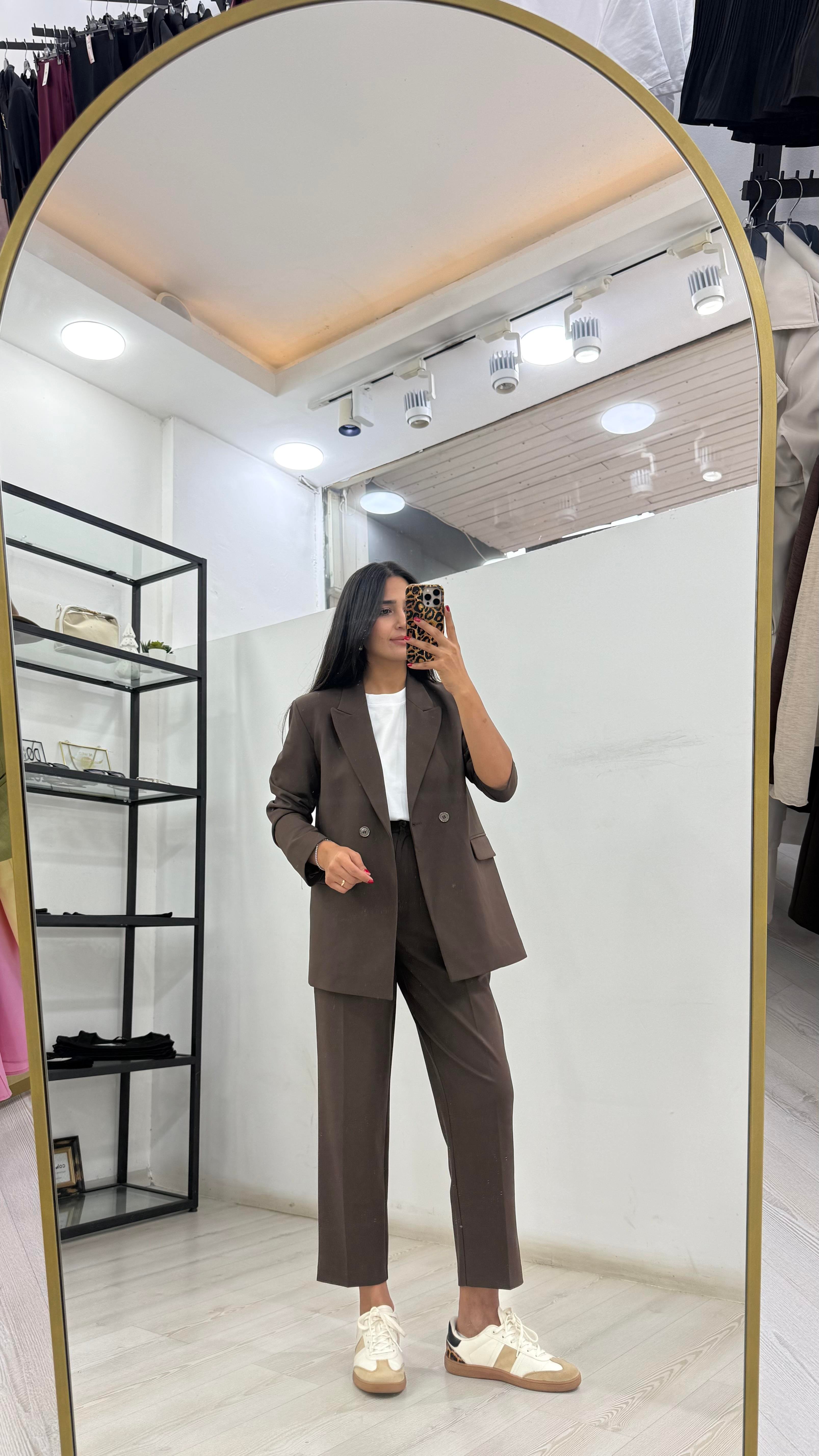 ACI KAHVE PANTOLON BLAZER TAKIM