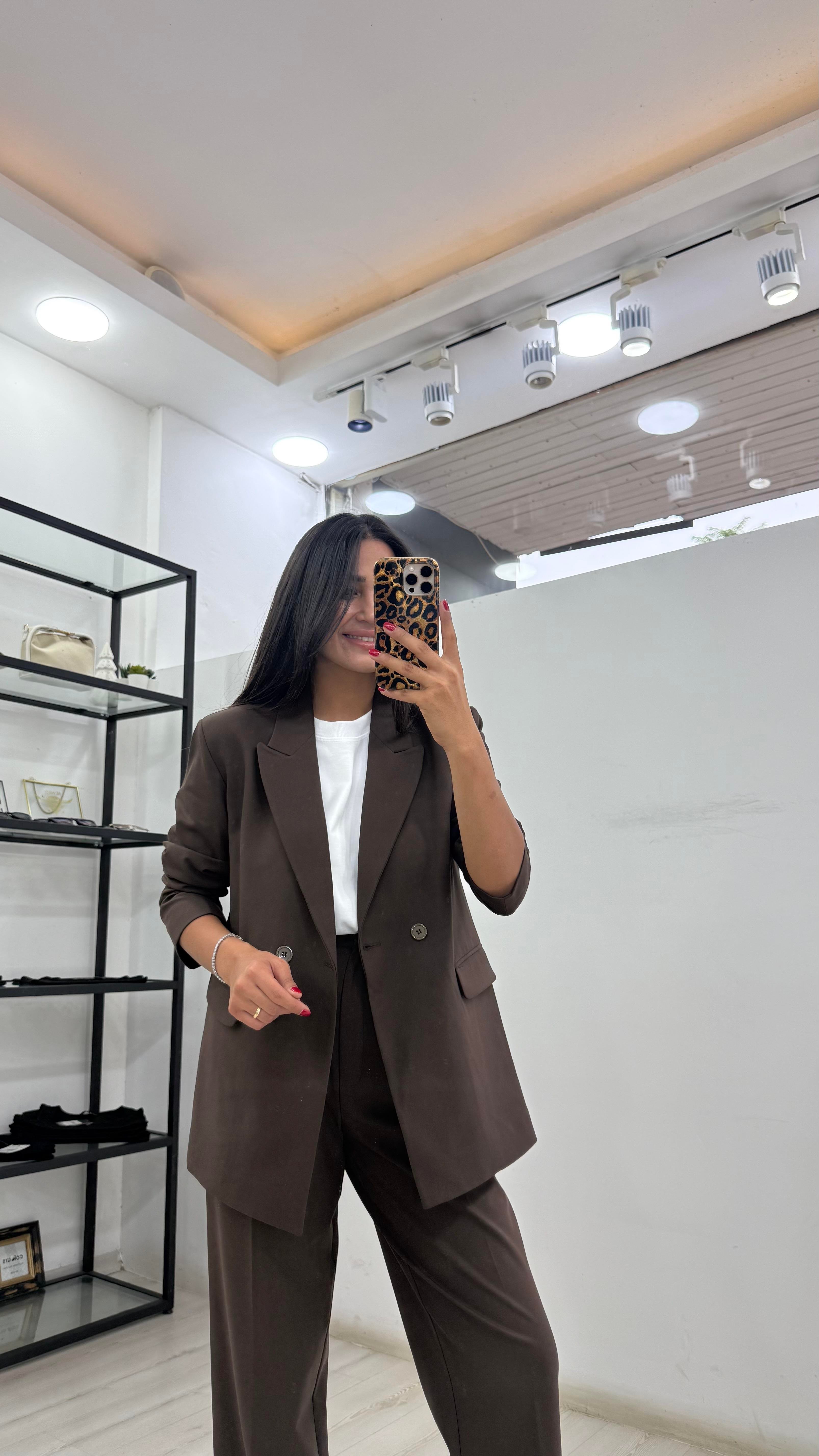 ACI KAHVE PANTOLON BLAZER TAKIM