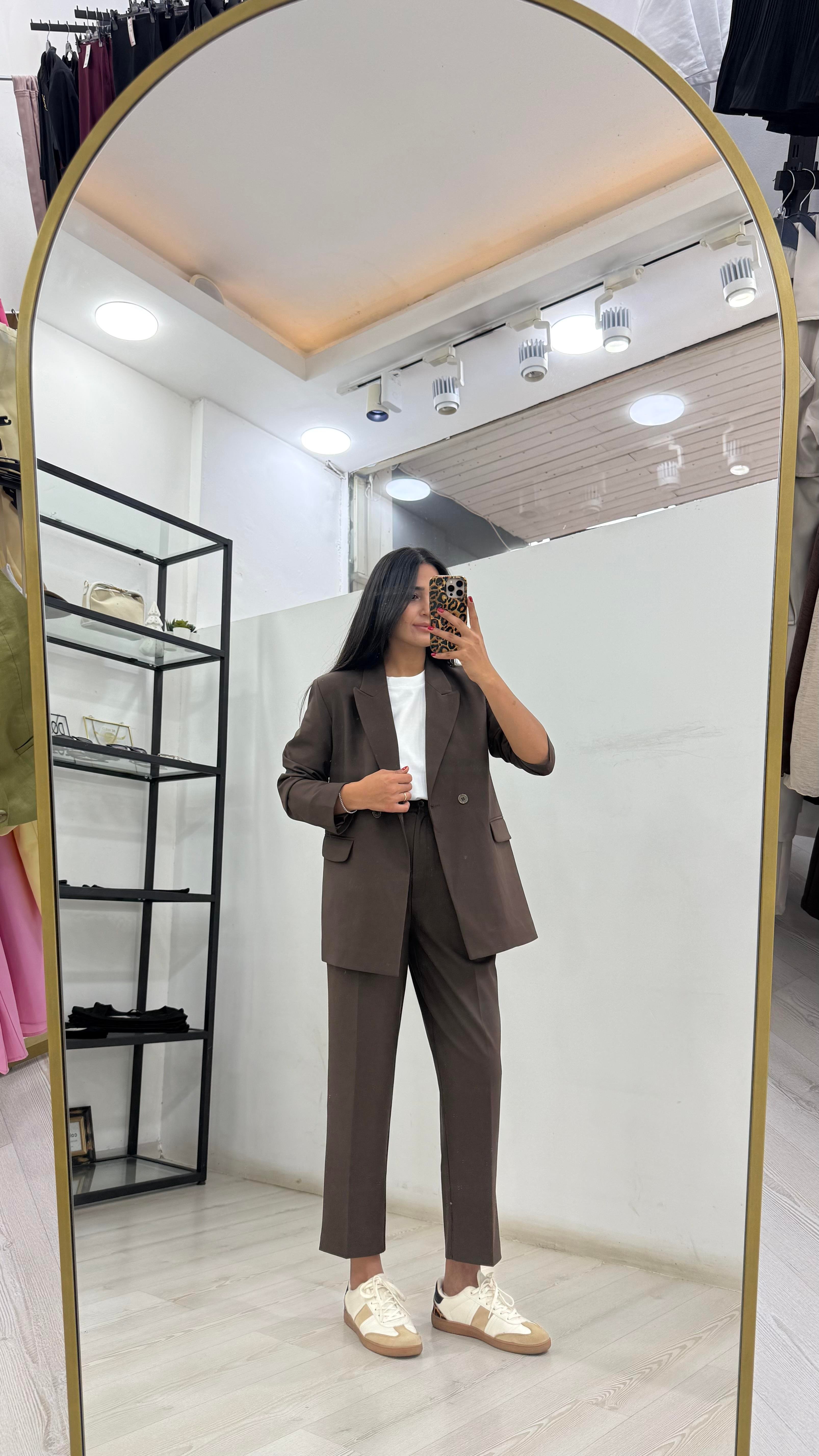 ACI KAHVE PANTOLON BLAZER TAKIM