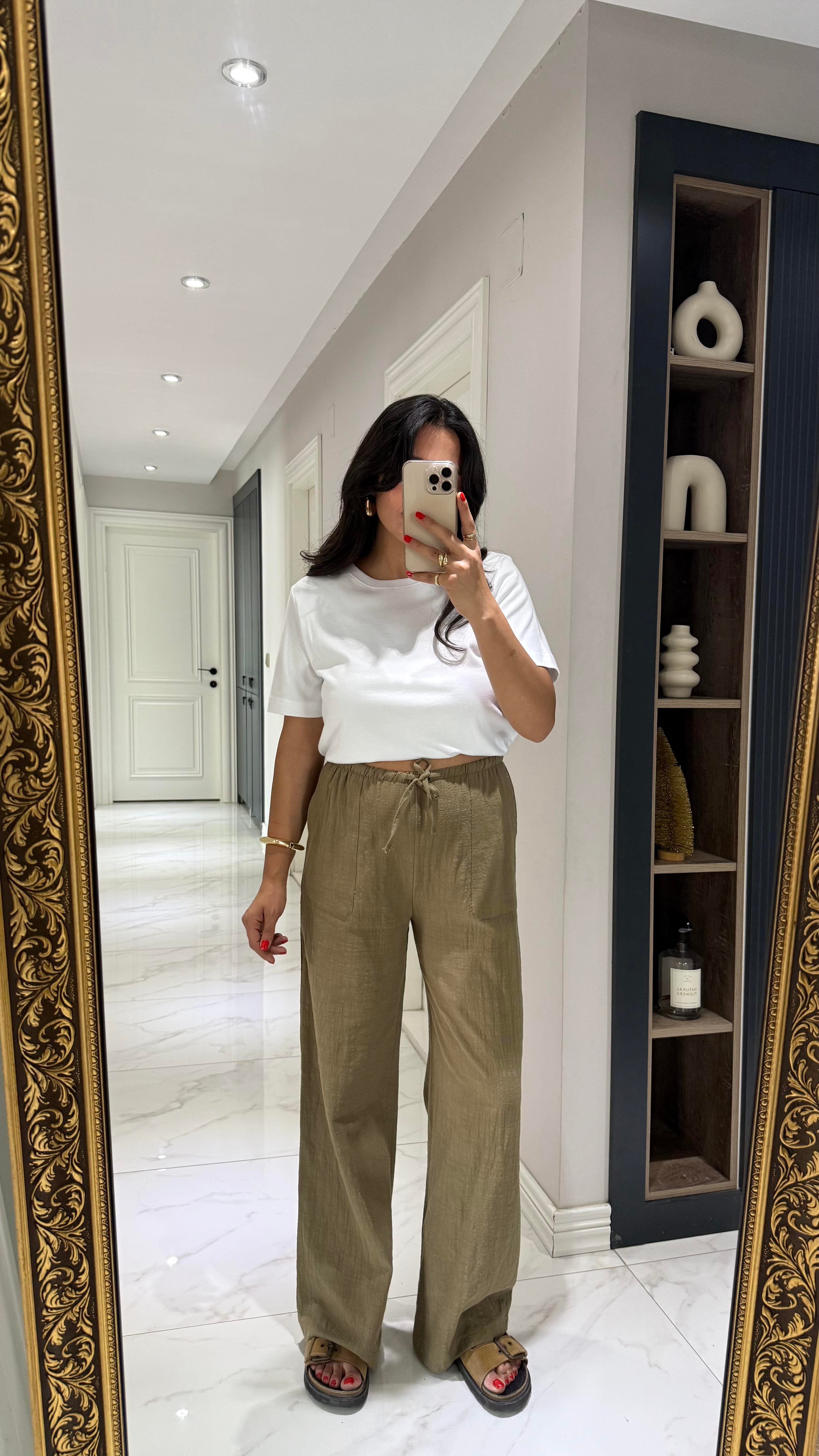 HAKİ KETEN PANTOLON 
