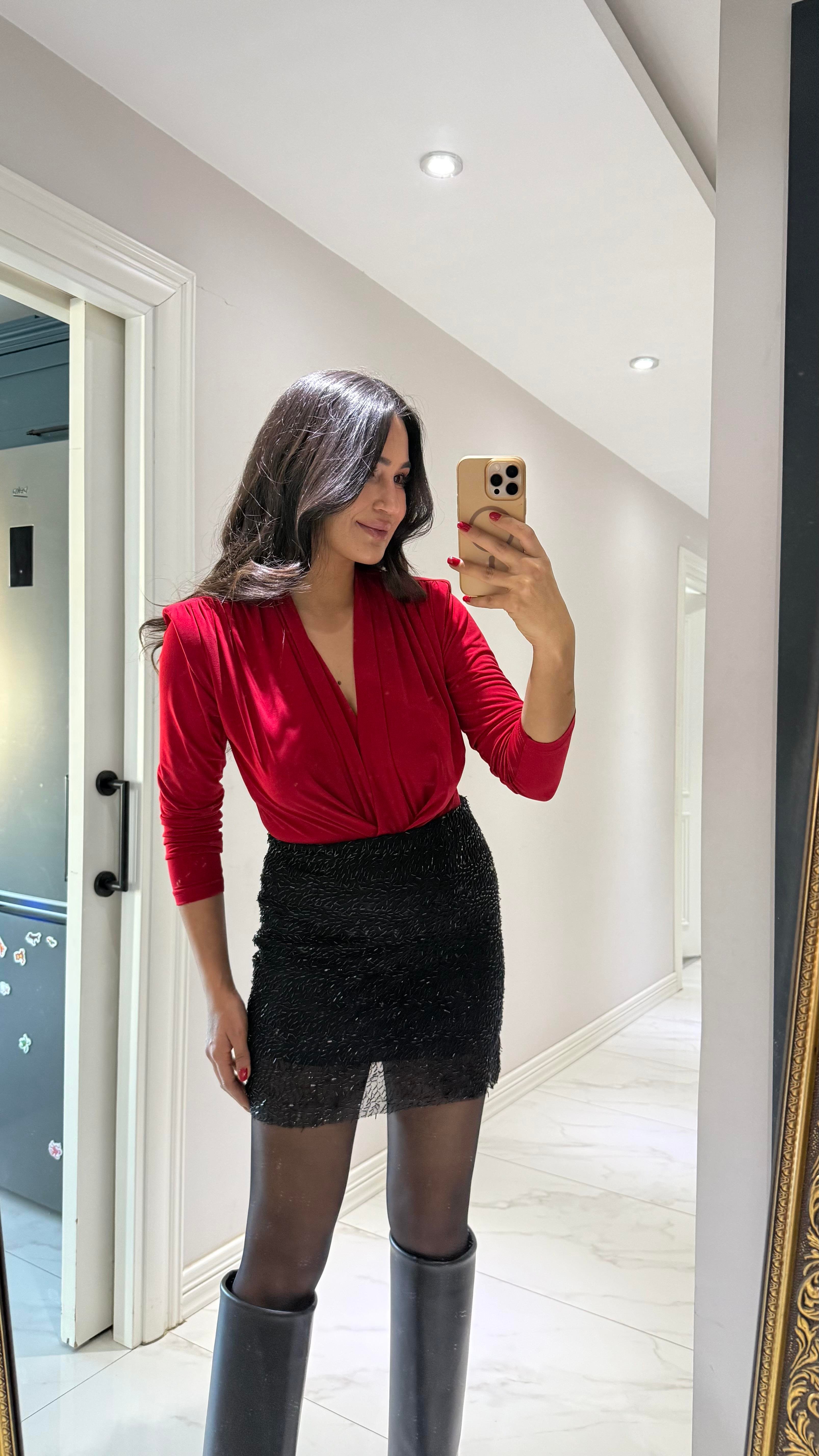 Kırmızı Vatkalı Bodysuit