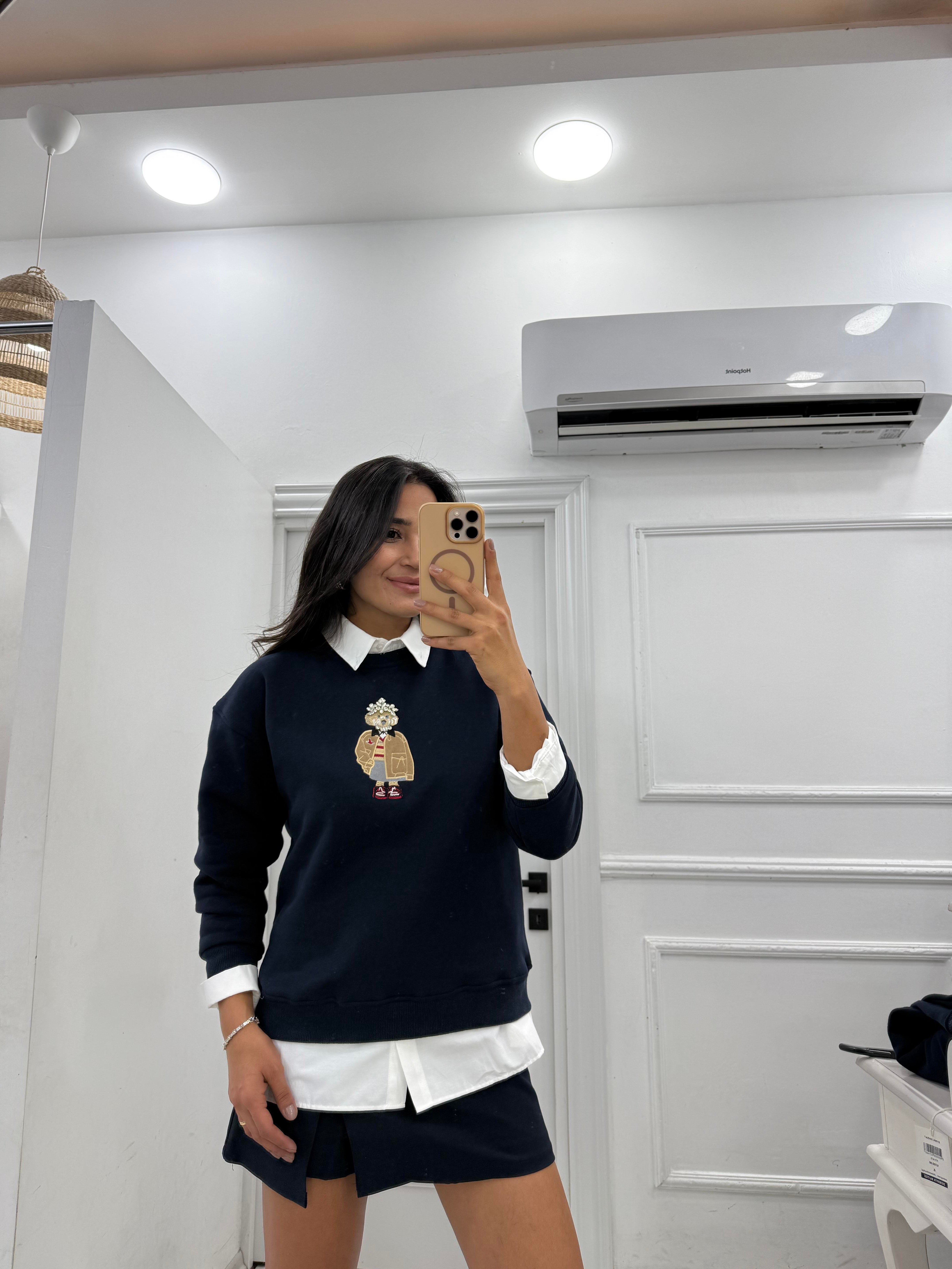 Lacivert Teddy Detay Sweatshirt