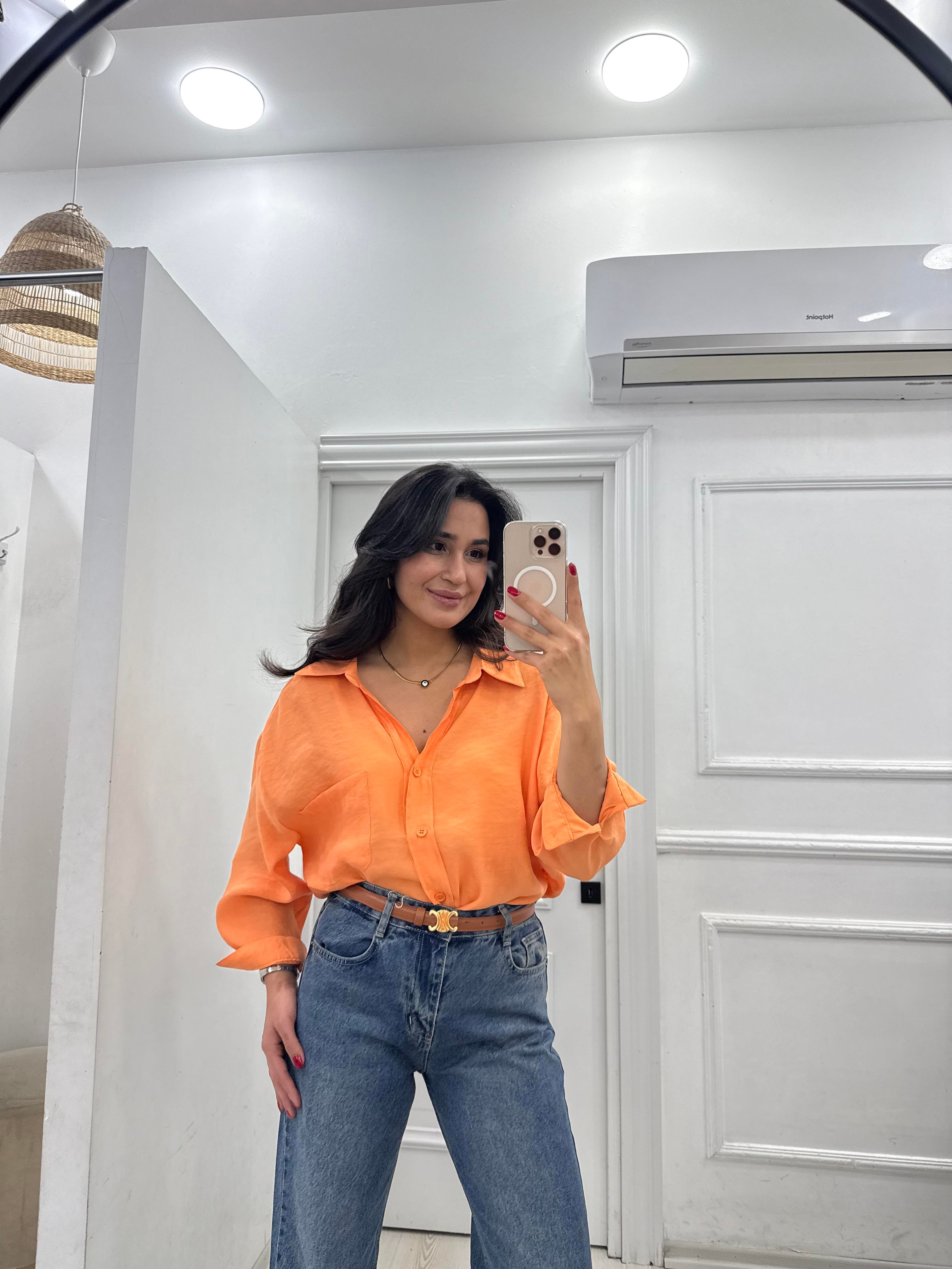 Oversize Düşük Omuz Gömlek Turuncu