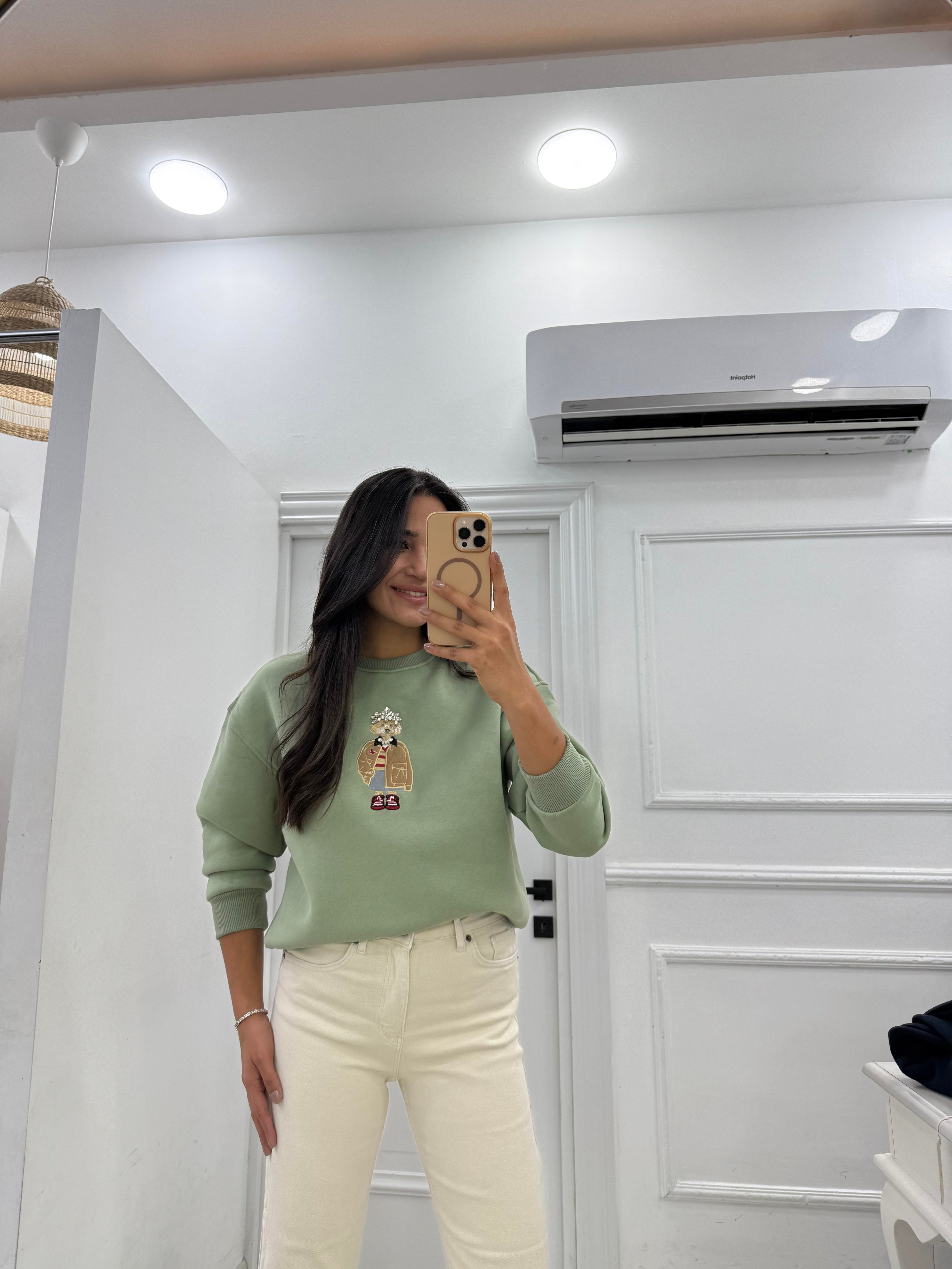 Yeşil Teddy Detay Sweatshirt