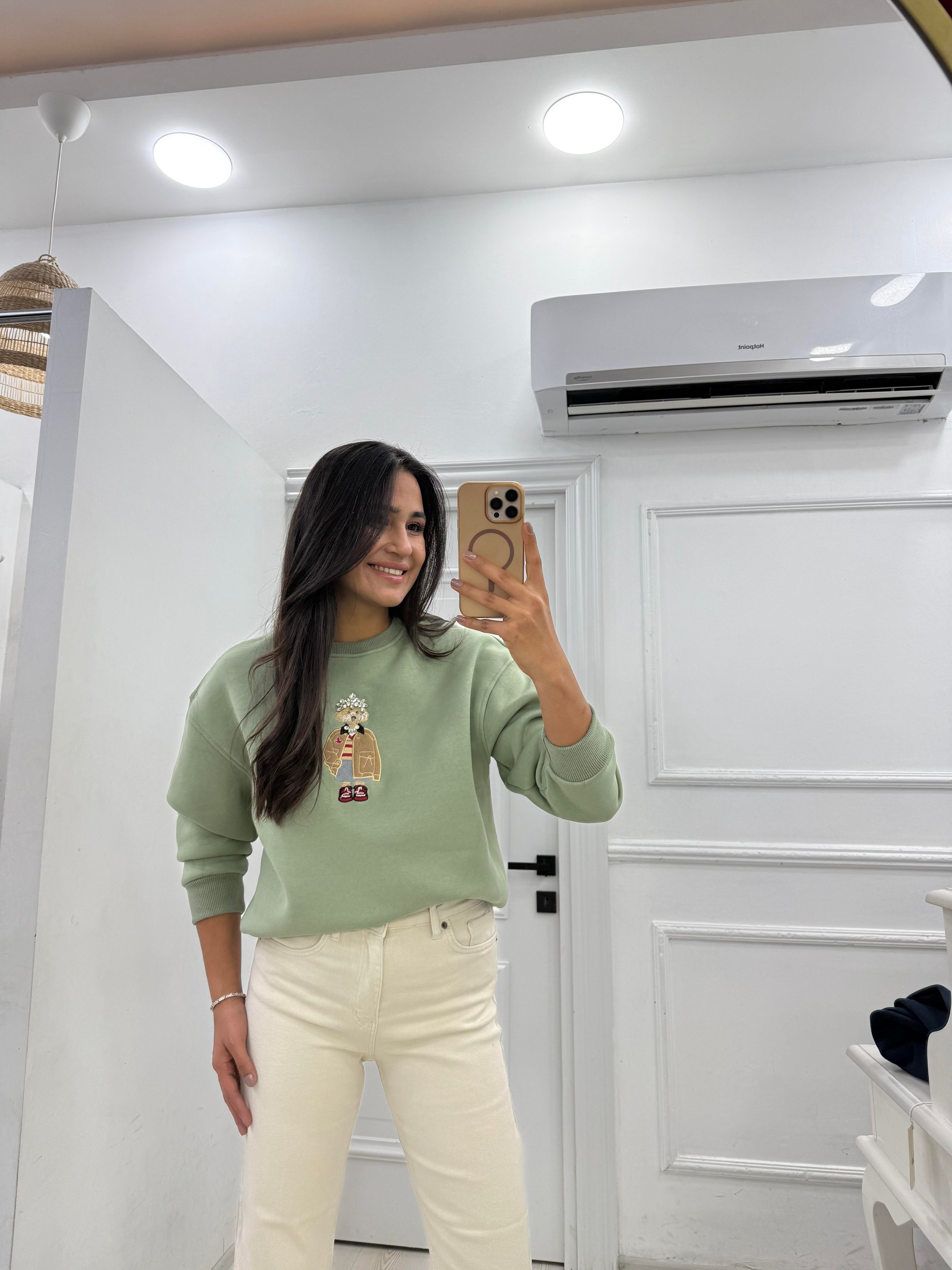 Yeşil Teddy Detay Sweatshirt