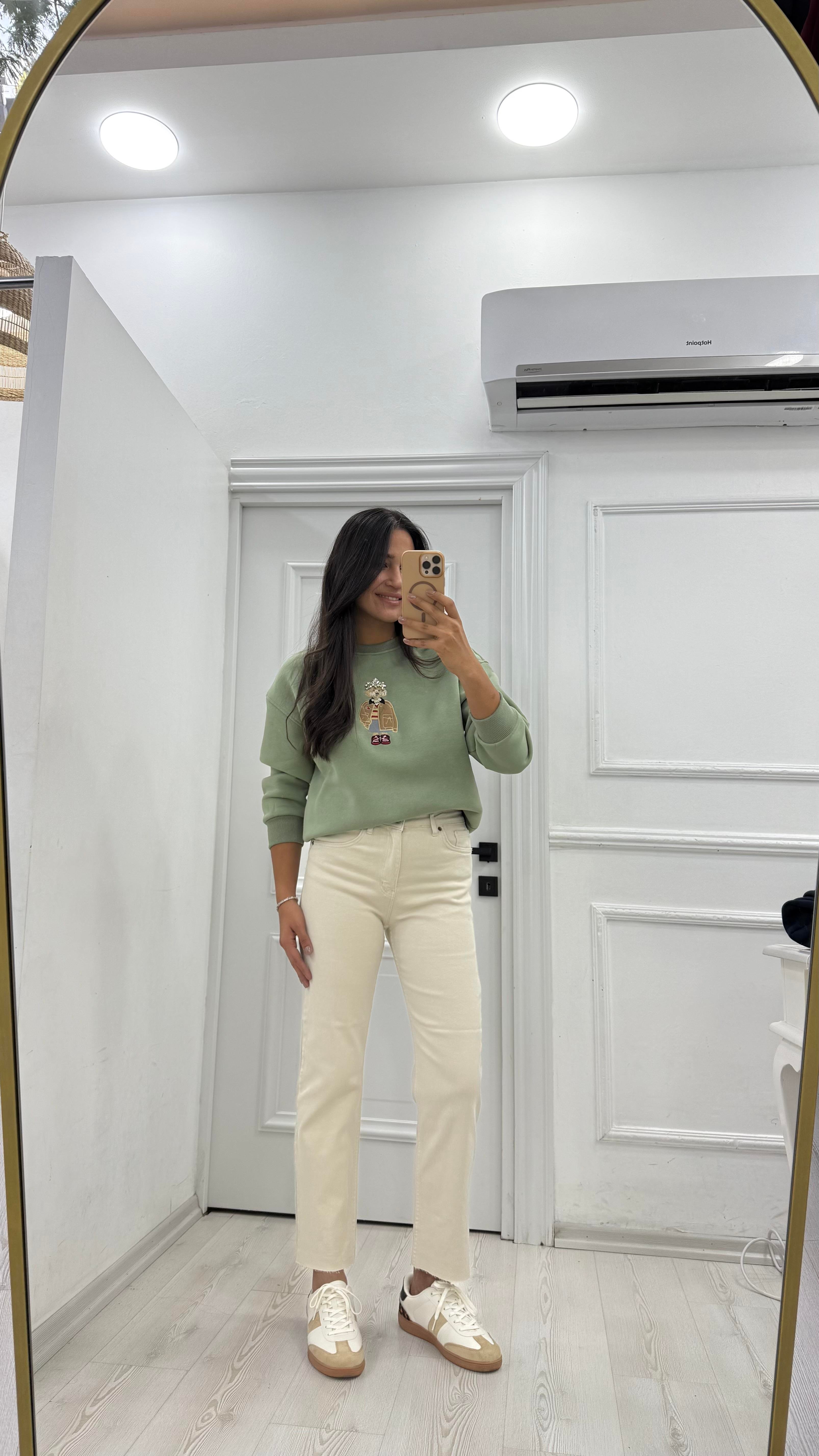 Yeşil Teddy Detay Sweatshirt