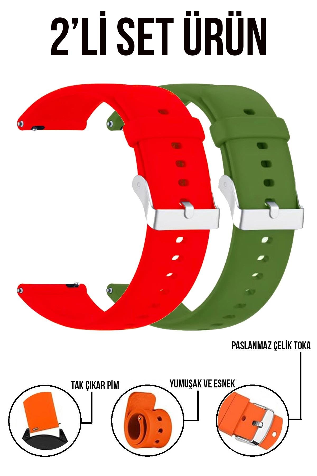 12mm-14mm-16mm-18mm-20mm-22mm Kırmızı-Haki Renk Silikon Saat Kordonu Kayışı A72 