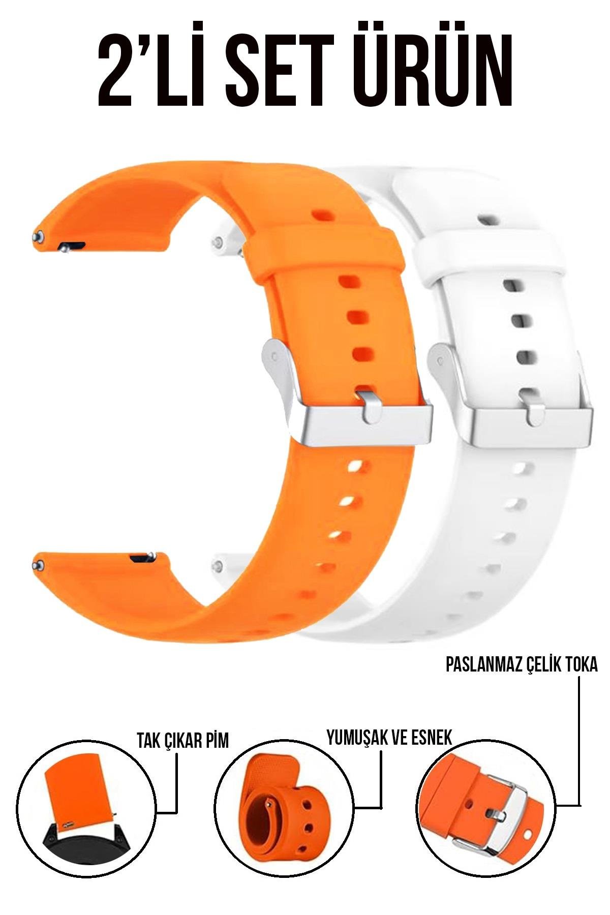12mm-14mm-16mm-18mm-20mm-22mm Turuncu-Beyaz Renk Silikon Saat Kordonu Kayışı A72 