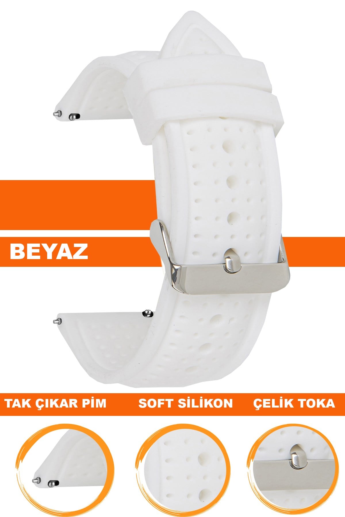 18mm-20mm-22mm-24mm Beyaz Renk Silikon Saat Kordonu Kayışı S26
