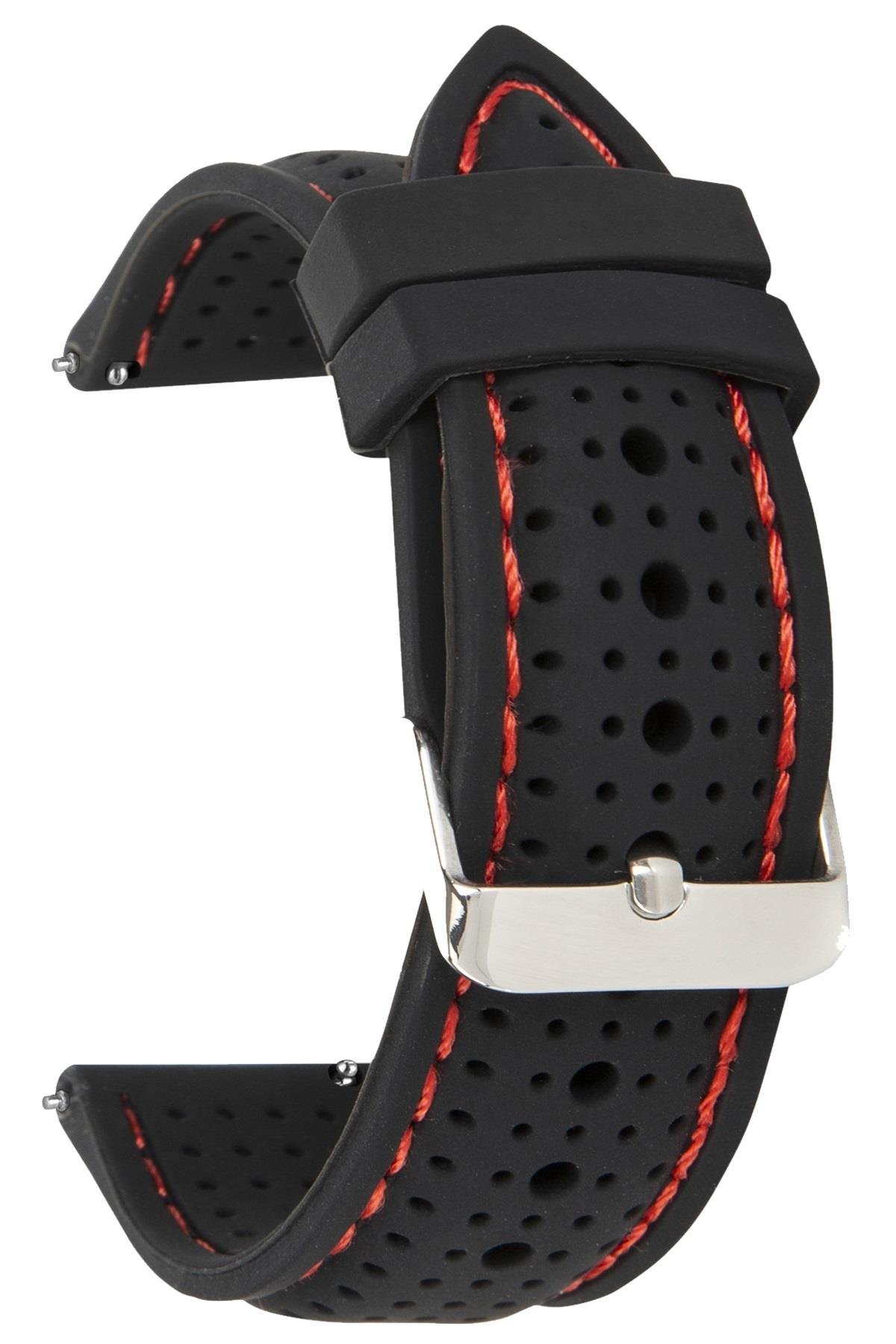 18mm-20mm-22mm-24mm Siyah-Kırmızı Dikişli Renk Silikon Saat Kordonu Kayışı S26