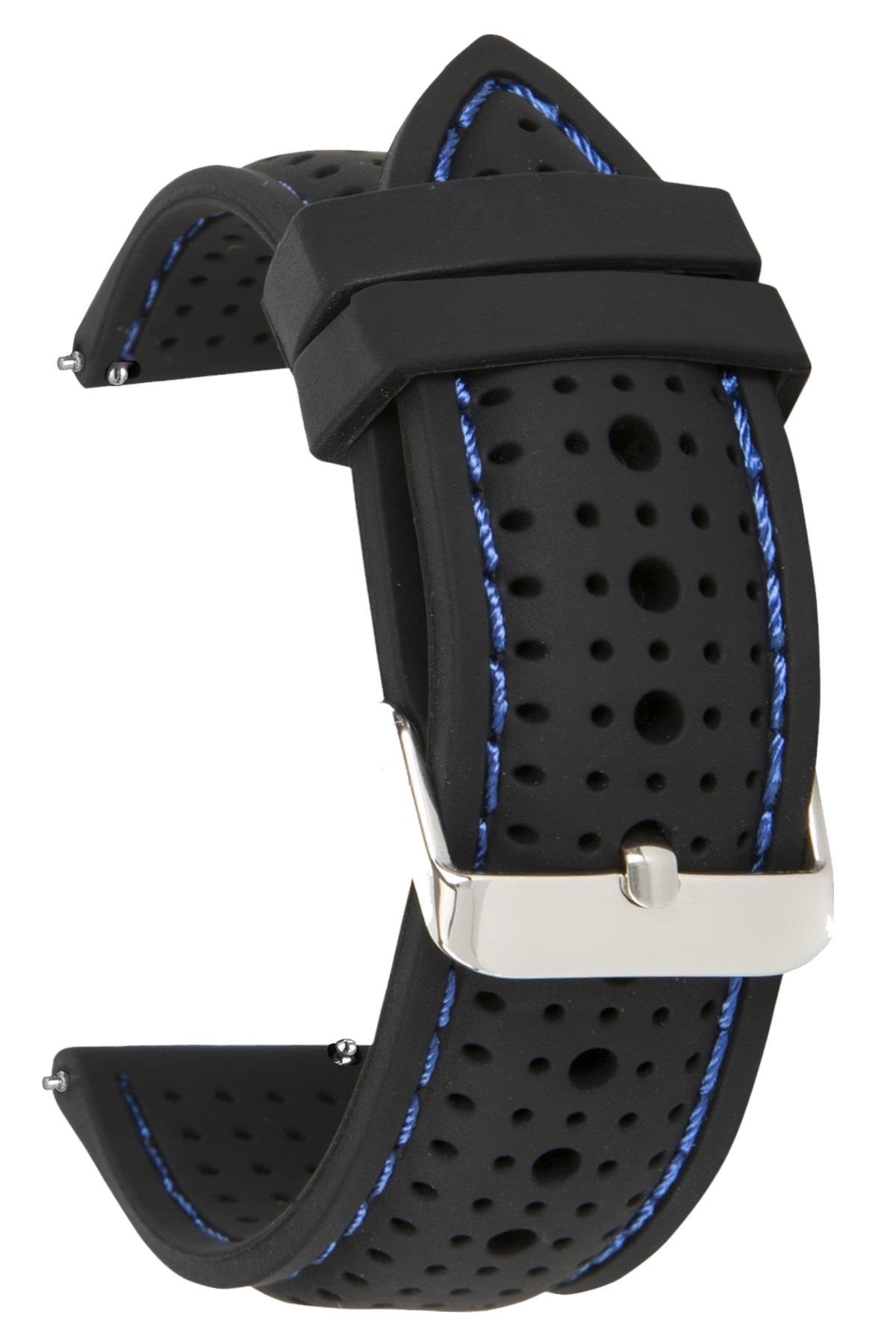 18mm-20mm-22mm-24mm Siyah-Mavi Dikişli Renk Silikon Saat Kordonu Kayışı S26