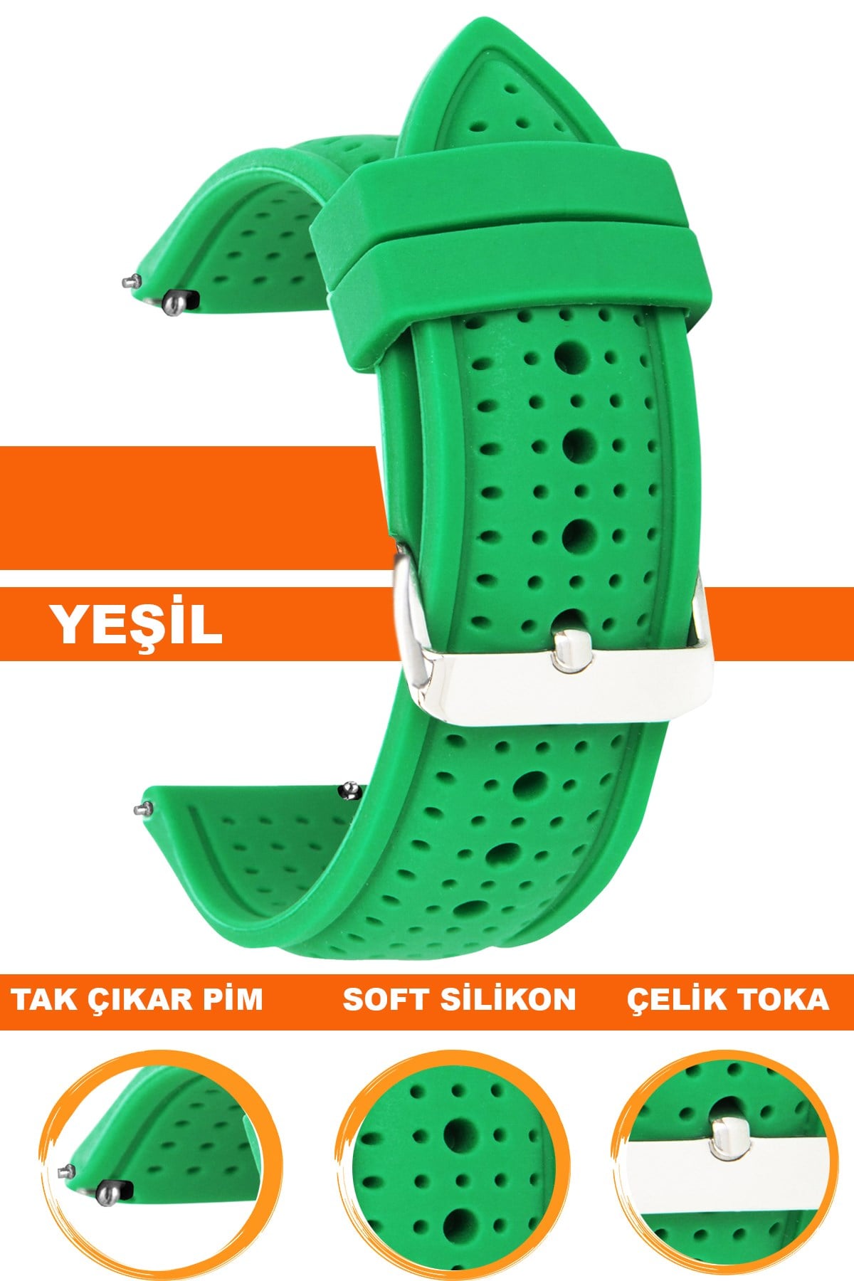 18mm-20mm-22mm-24mm Yeşil Renk Silikon Saat Kordonu Kayışı S26