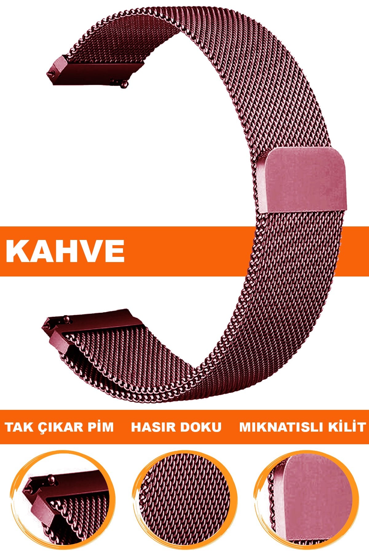 18mm-20mm-22mm Mıknatıslı Hasır Saat Kordonu Kayışı M09MH-K 