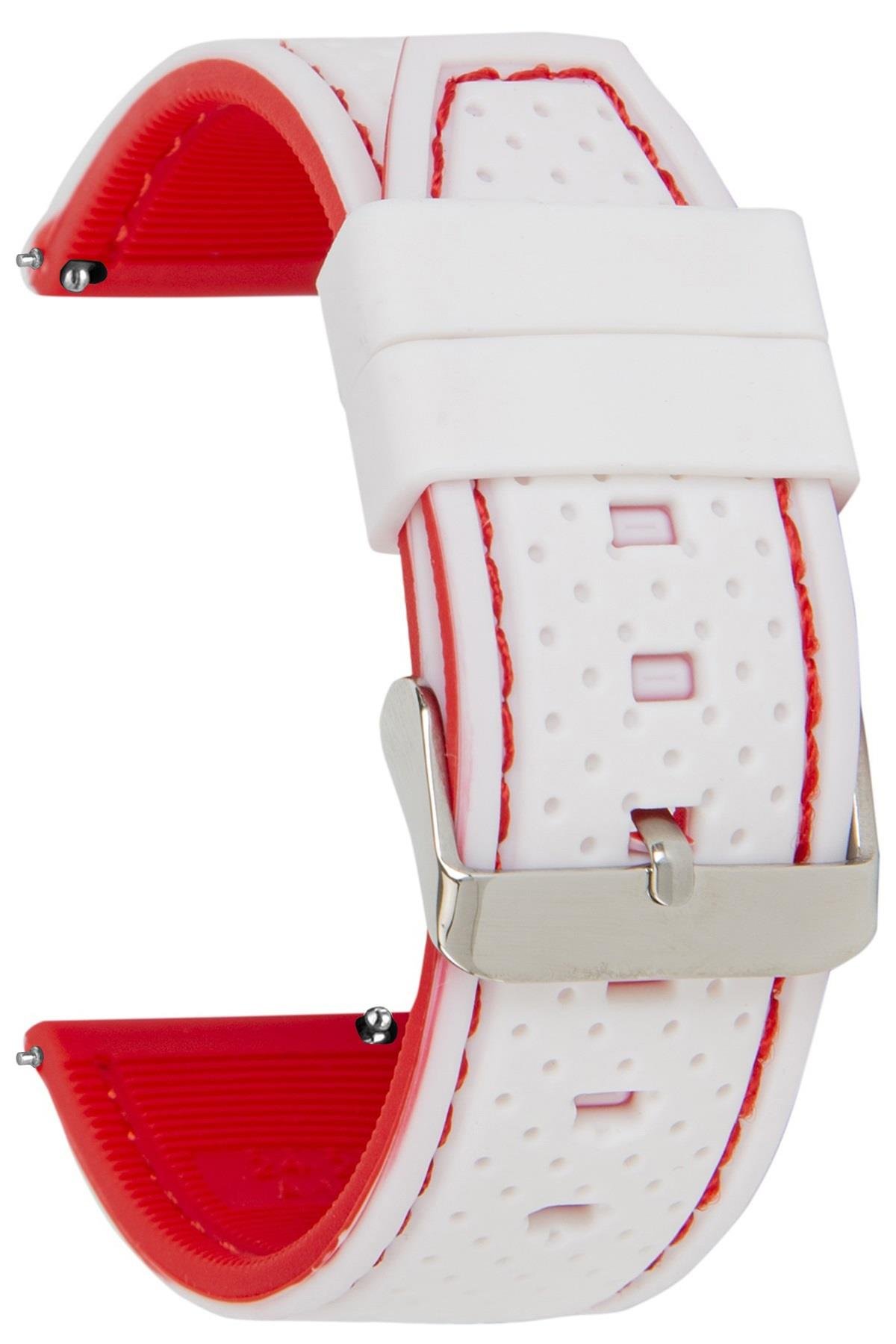 20mm-22mm-24mm Beyaz-Kırmızı Renk Silikon Saat Kordonu Kayışı A54
