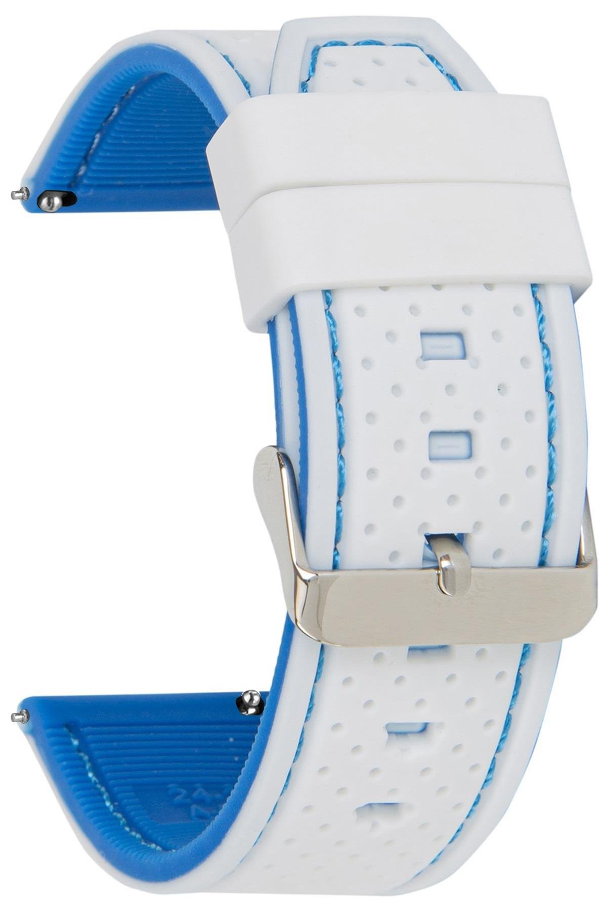 20mm-22mm-24mm Beyaz-Mavi Renk Silikon Saat Kordonu Kayışı A54