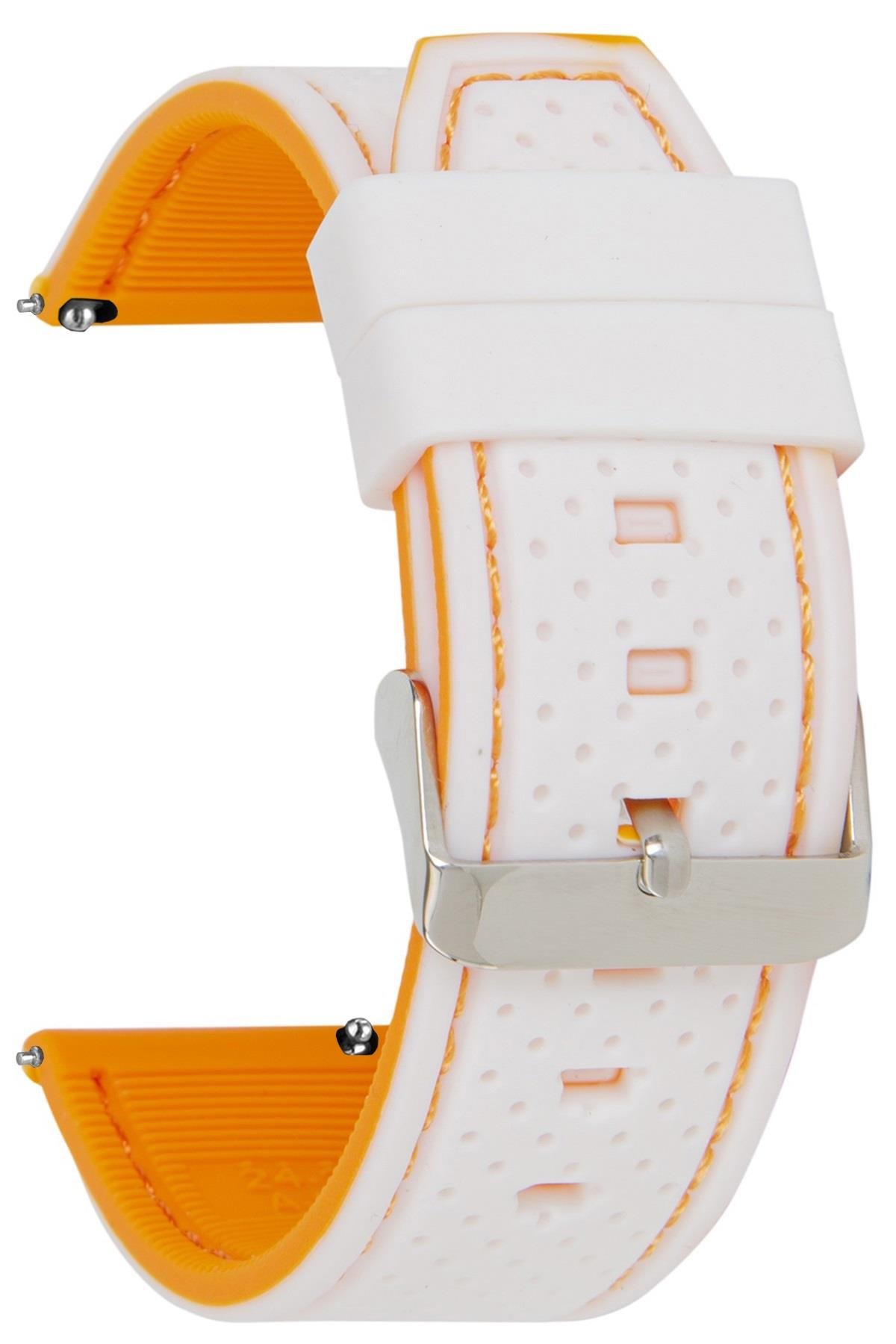 20mm-22mm-24mm Beyaz-Turuncu Renk Silikon Saat Kordonu Kayışı A54