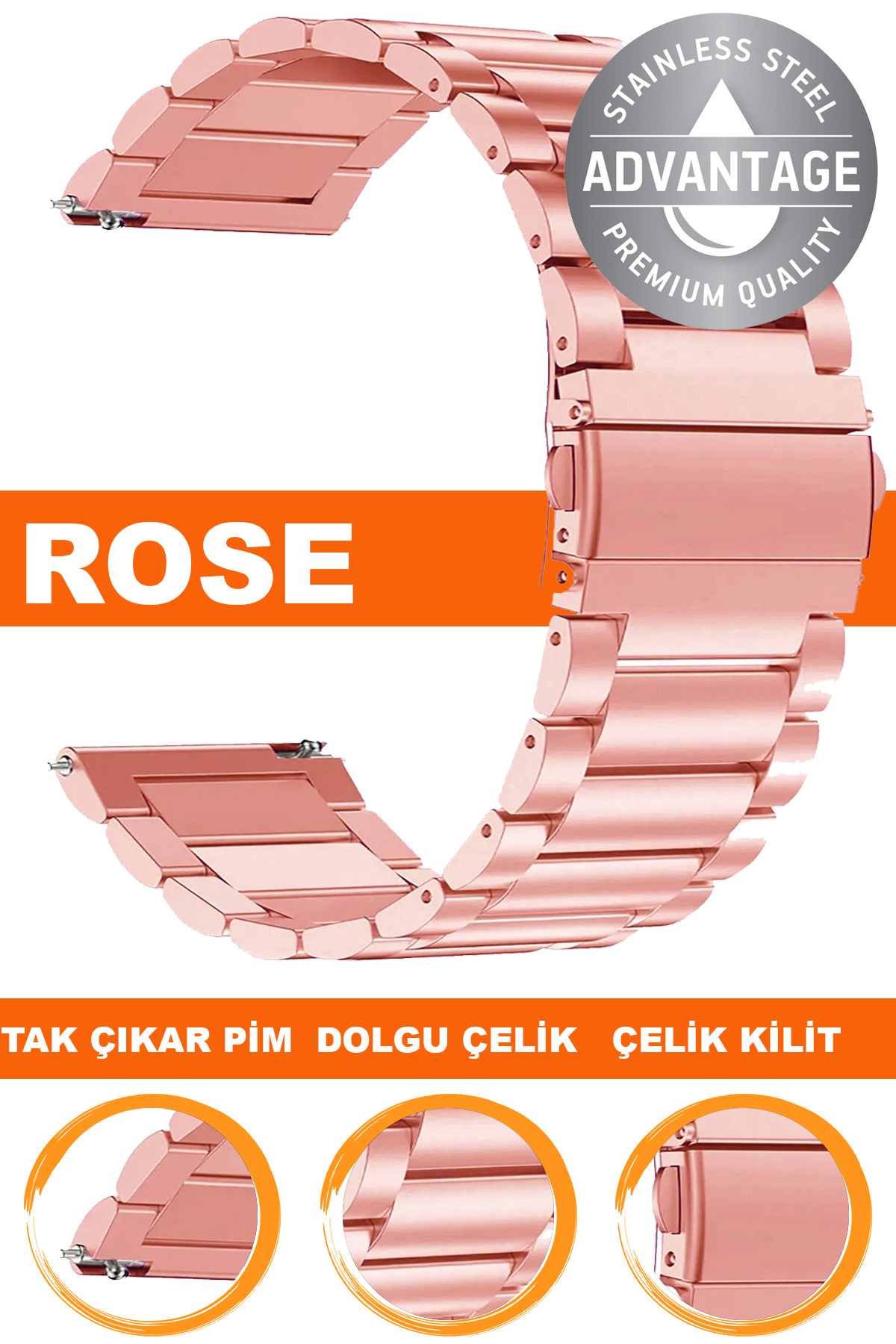 20mm-22mm-24mm Saat Uyumlu Rosegold Renk Dolgu Çelik Metal Saat Kordonu Kayışı M09SGG4