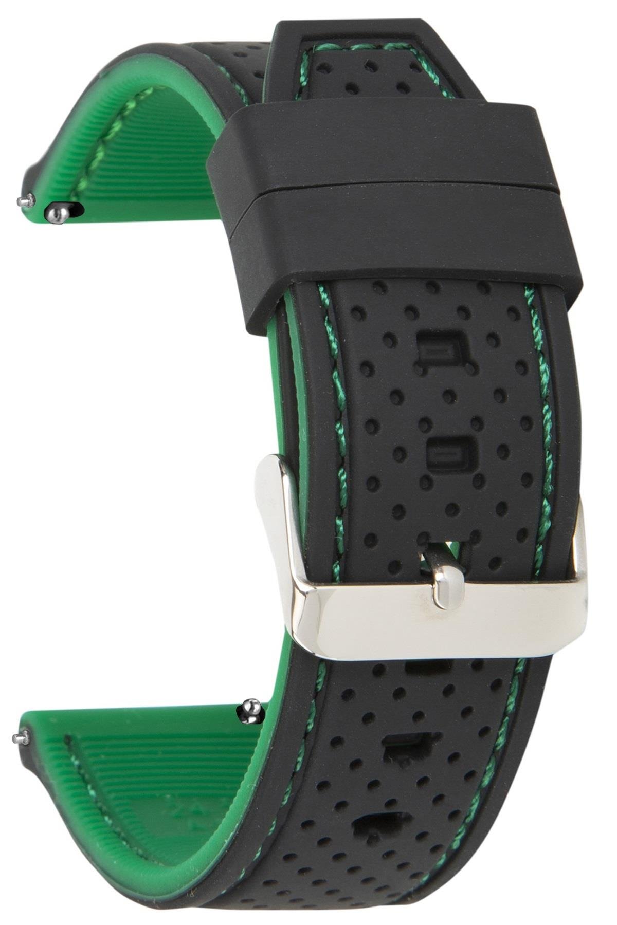 20mm-22mm-24mm Siyah-Yeşil Renk Silikon Saat Kordonu Kayışı A54