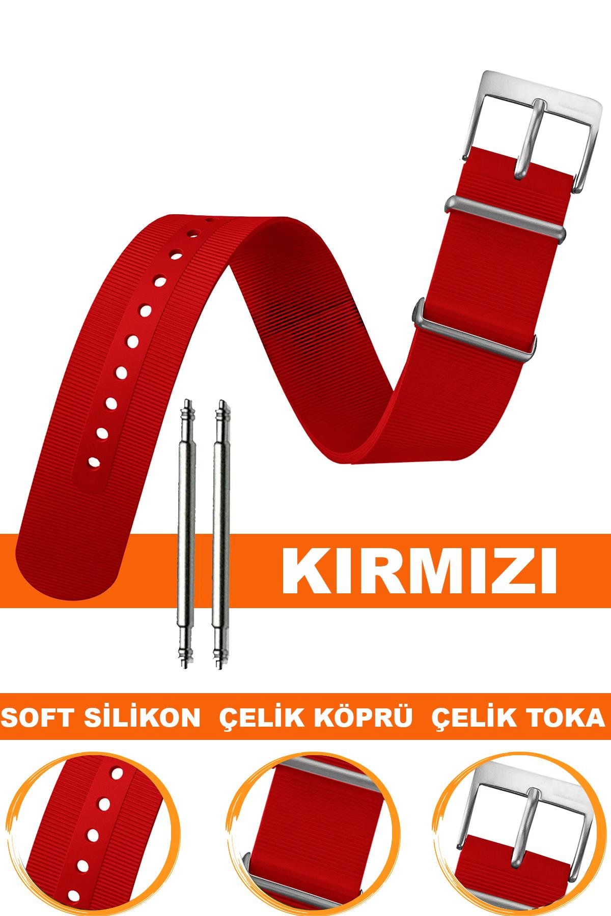 20mm-22mm Kırmızı Renk Silikon Nato Saat Kordonu Kayışı 