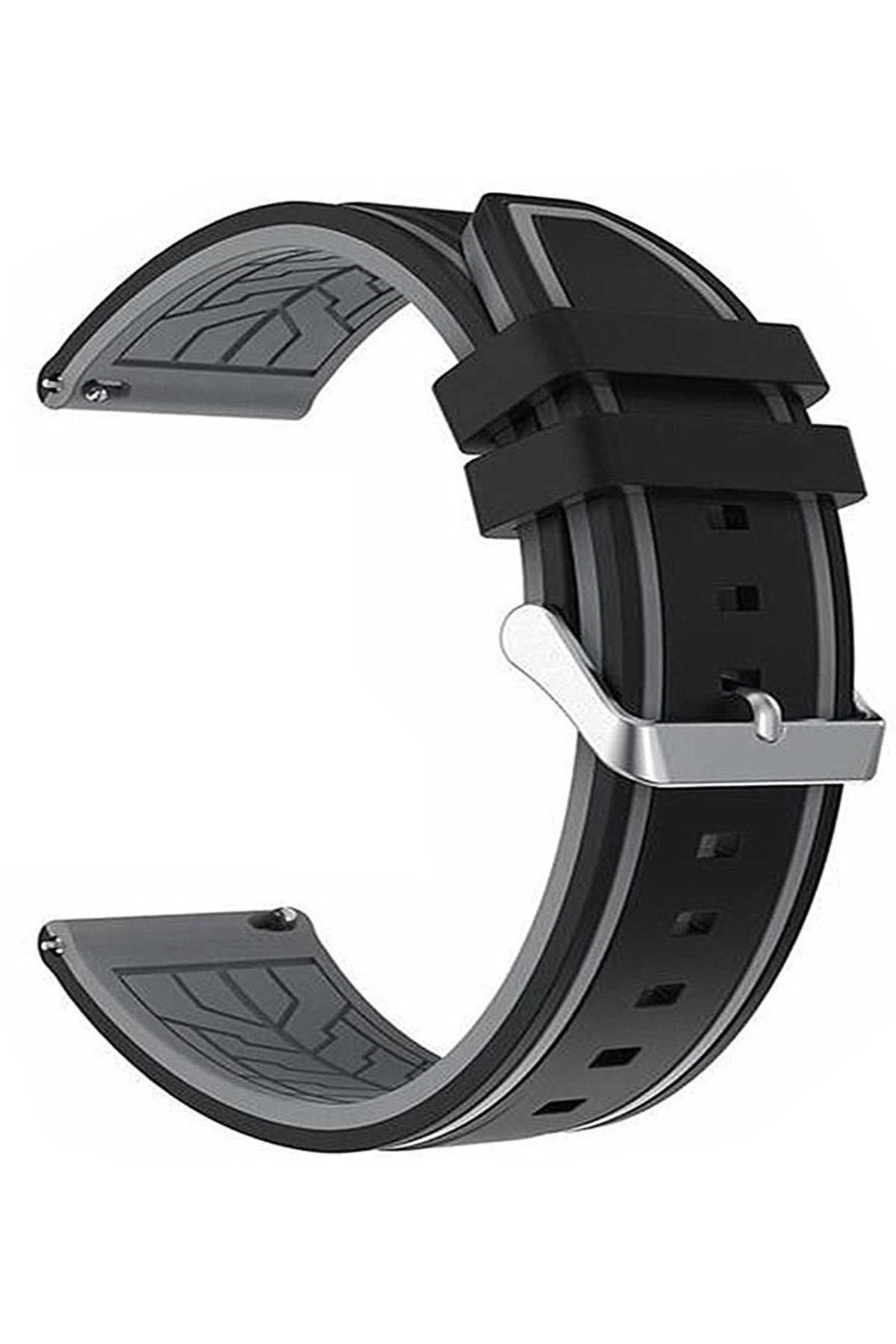 20mm-22mm Siyah-Gri Renk Silikon Saat Kordonu Kayışı A55