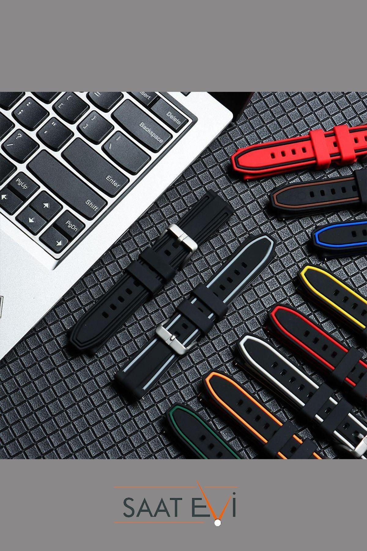 20mm-22mm Siyah-Turuncu Renk Silikon Saat Kordonu Kayışı A55