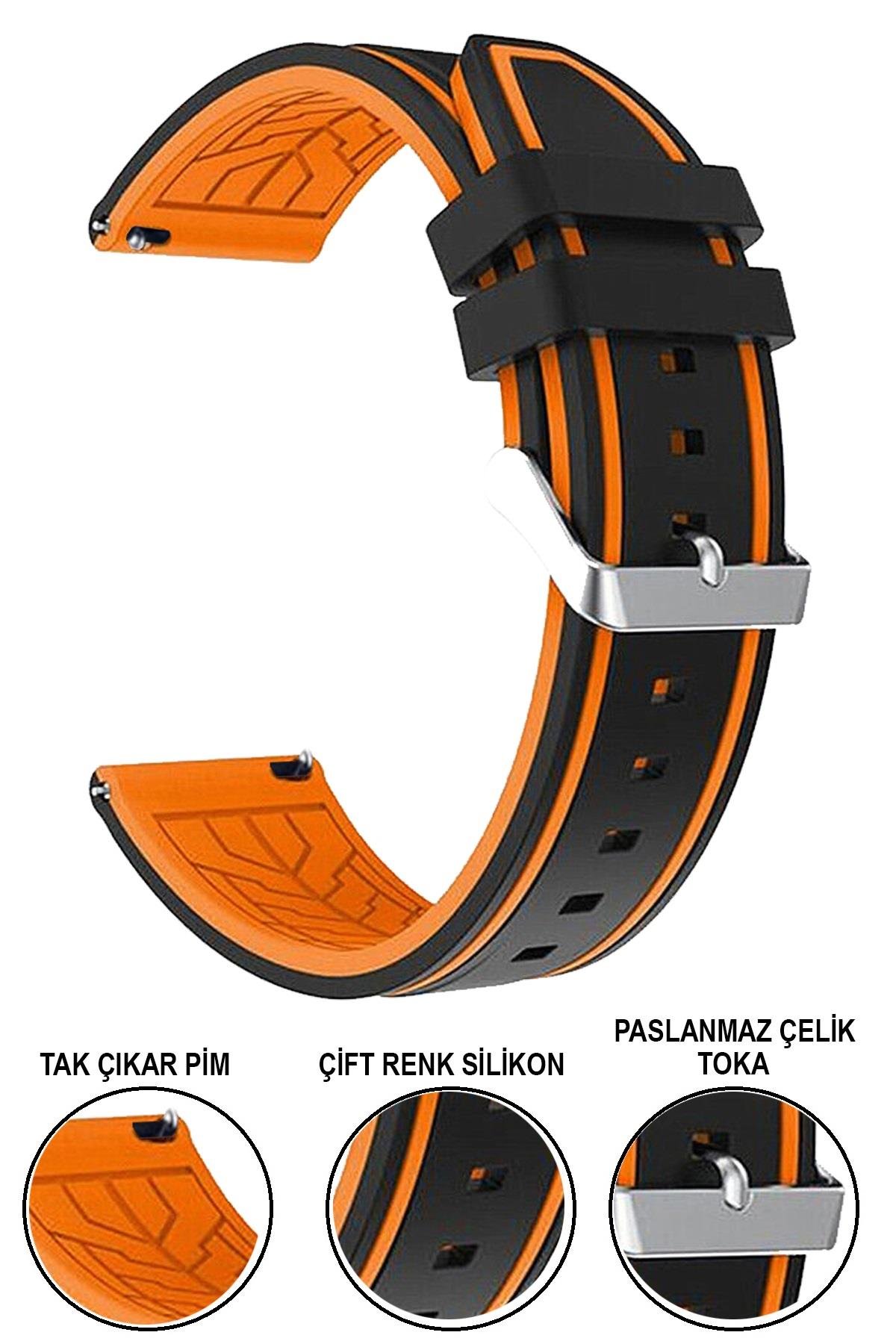 20mm-22mm Siyah-Turuncu Renk Silikon Saat Kordonu Kayışı A55
