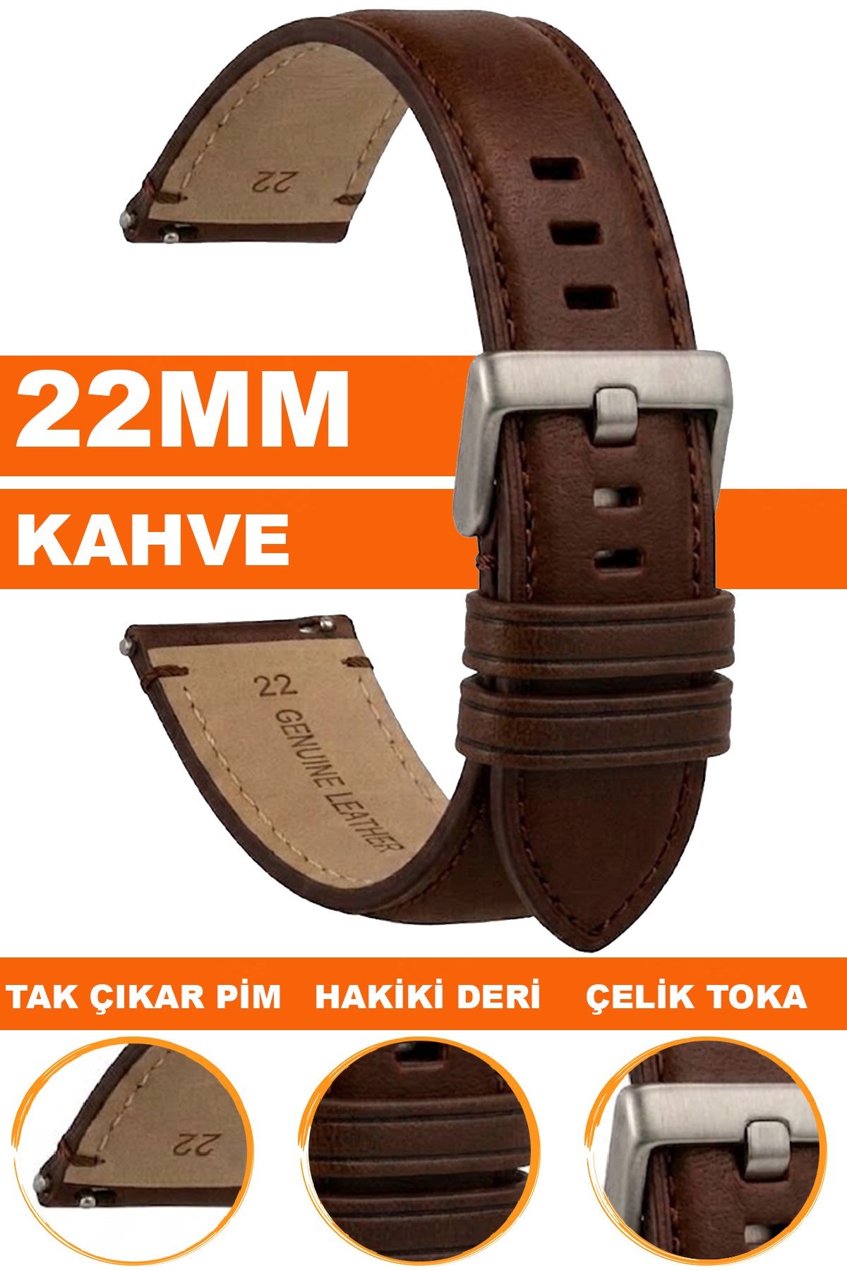 22mm Fossil Saatlerle Uyumlu Premium Hakiki Deri Saat Kordonu Kayışı L35FSL