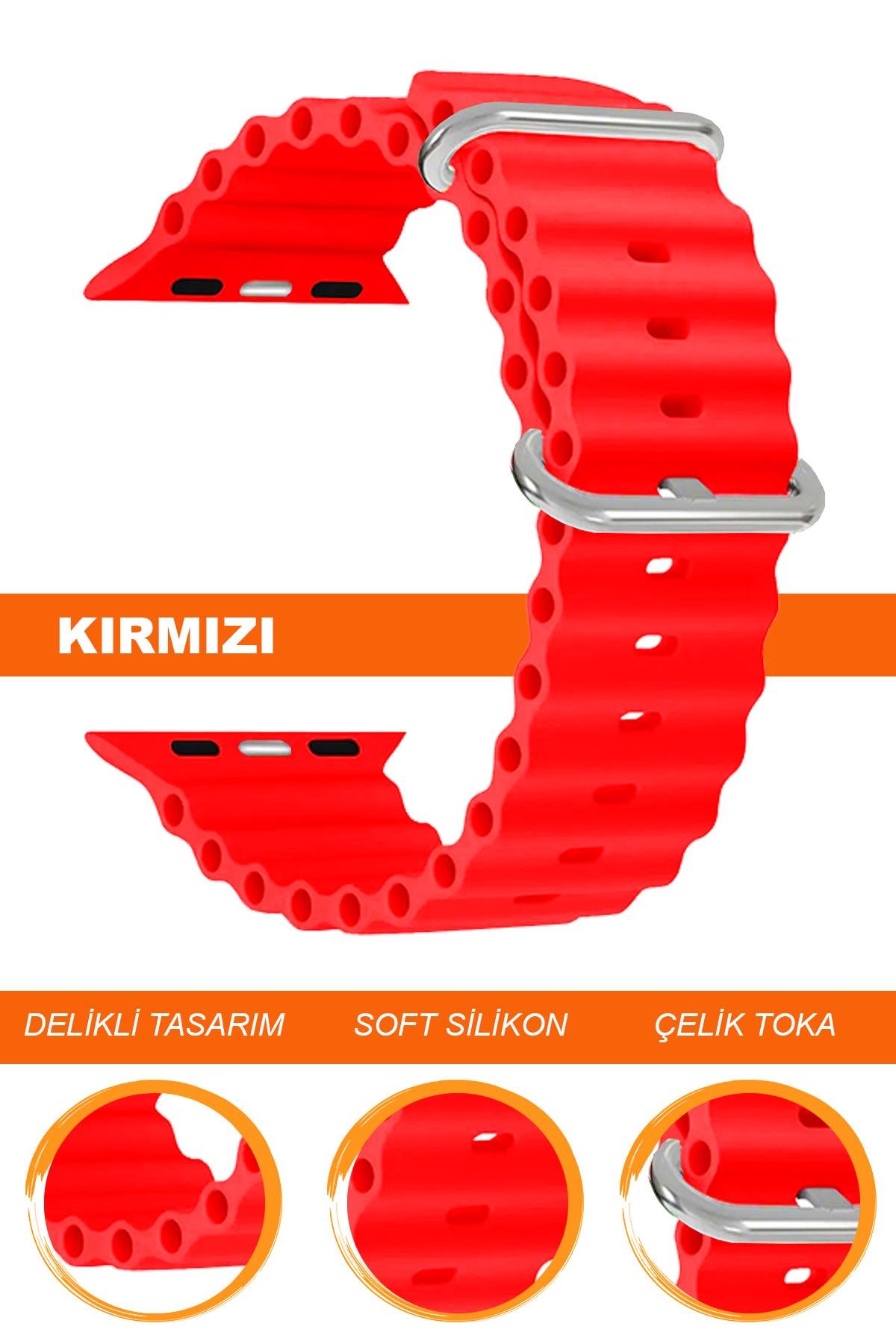 Apple Watch 38mm-40mm-41mm-42mm-44mm-45mm-49mm Saatlerle Uyumlu Silikon Saat Kordonu Kayışı